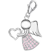 Los mejores  - Colgante de ángel de la guarda con circonita- colgante de corazón- para mujer y niña- plata de ley 925